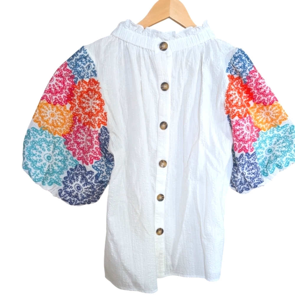 THML White Embroidered Puff Sleeve Top....Size XL - Picture 4 of 7
